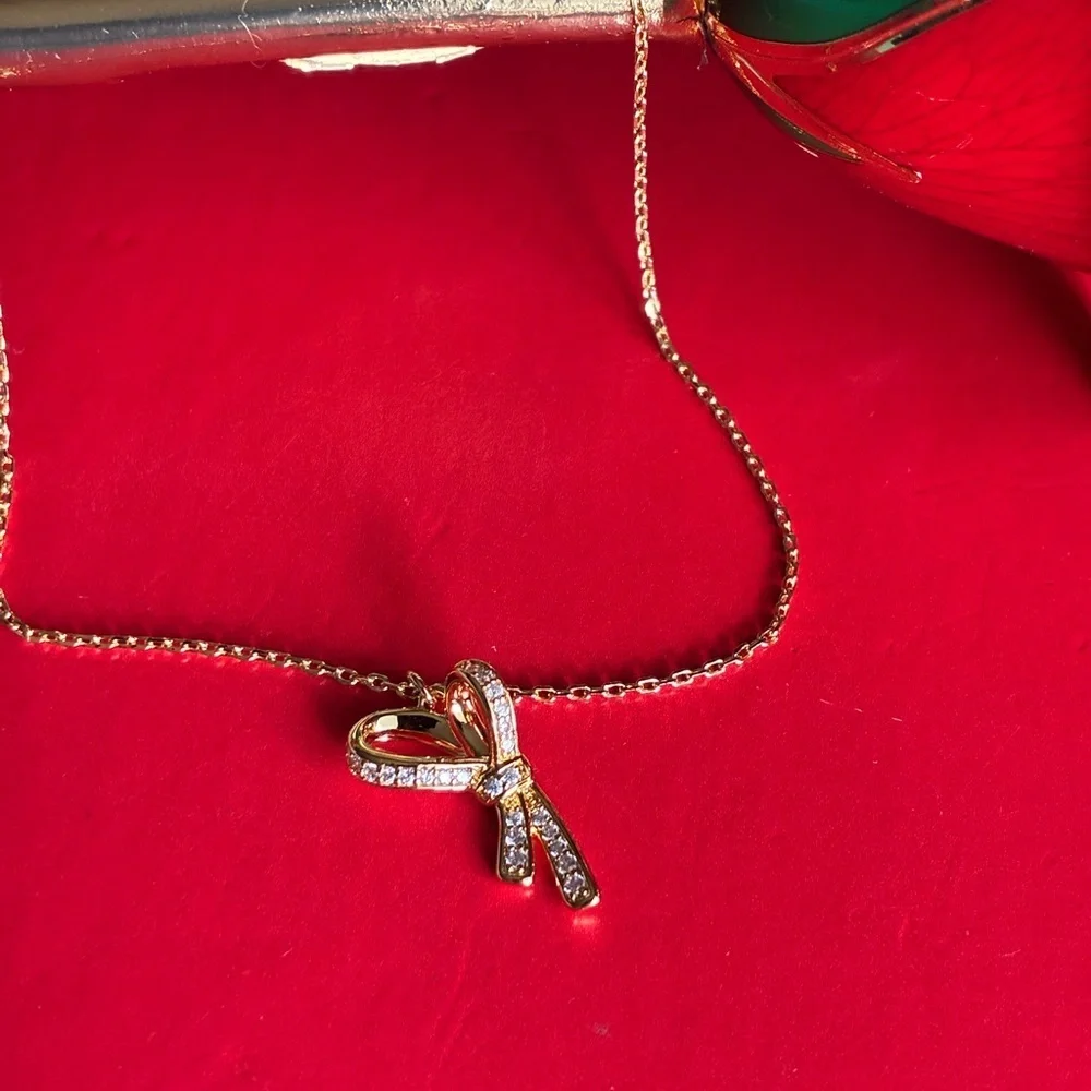 Kate Spade Necklace,Kate Spade Gold and Crystal Ribbon Necklace